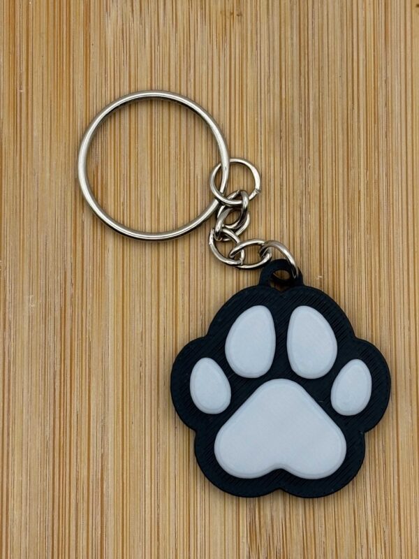 Dog Paw V2 3D Key Ring Key Chain Black And White Plastic