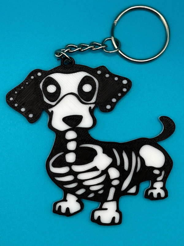 Happy Halloweiner! Sugar Skull Style Dachshund Sausage Dog Skeleton Key Ring